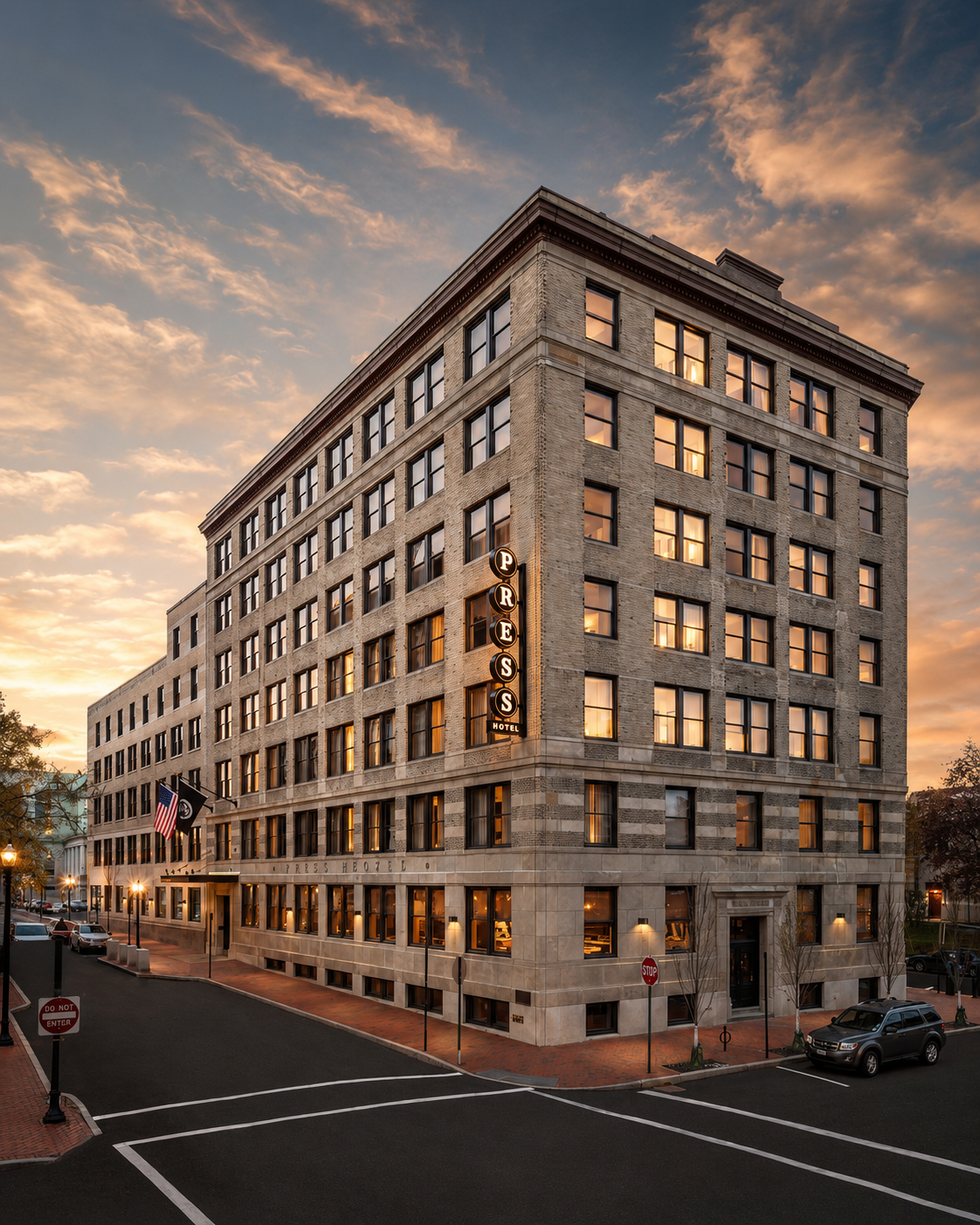 Fontana commercial touchless faucet specification for The Press Hotel in Portland Maine